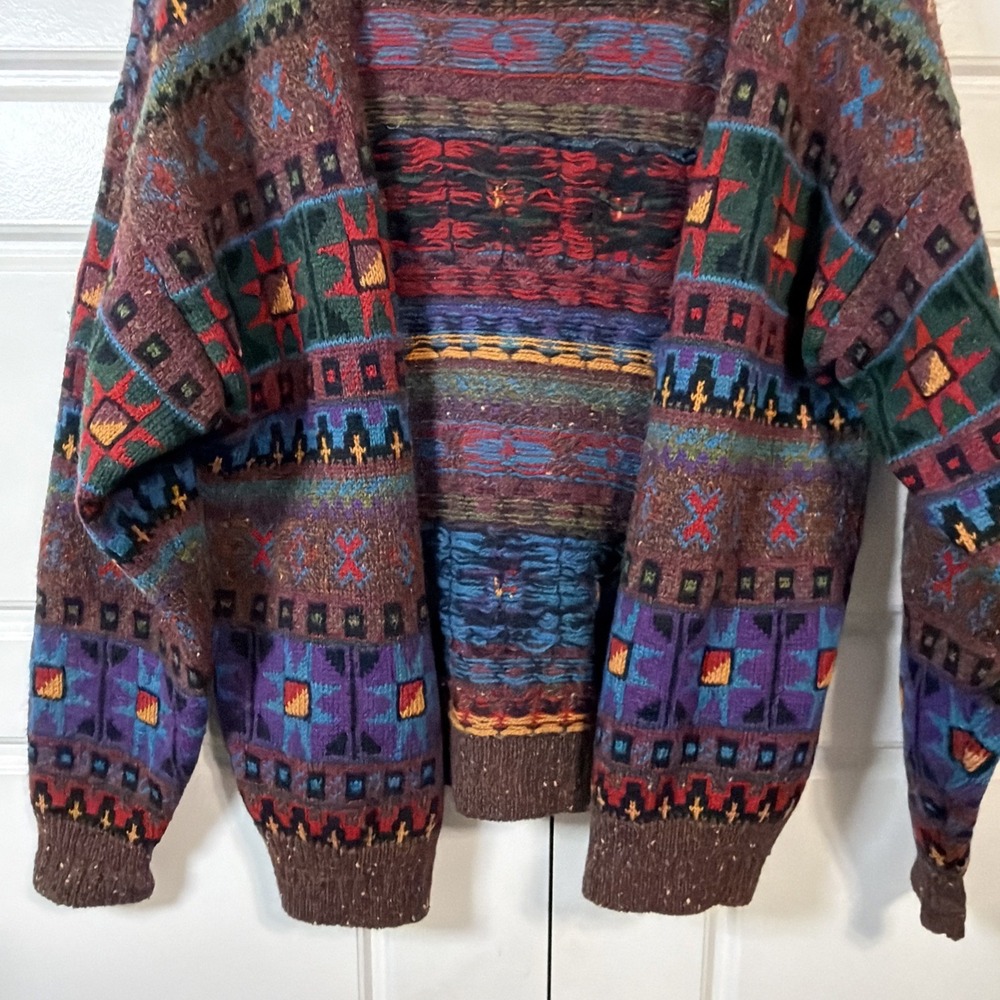 Woolrich Cardigan Sweater Womens S Brown Multi Fair Isle Vintage 90s Handframed - Picture 5 of 13